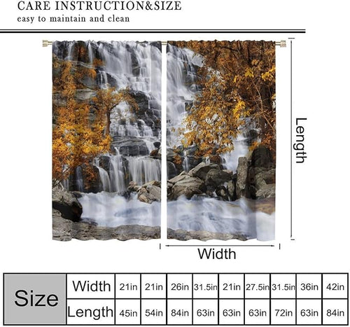 Autumn Tree Leaf Blackout Curtains, Landscape Nature Forest Lake Waterfall Rod Pocket Window Drapes, for Bedroom Living Room 55" W X 63" L
