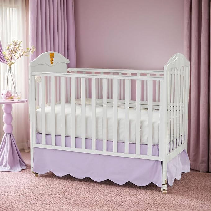 Brandream Scallop Edge Cotton Crib Skirt, Baby Girl Boy Gender Neutral Crib Skirt Toddler Bedskirt Farmhouse Chic Nursery Crib Bed Skirt, Luxury Boho Bohemian Solid Purple