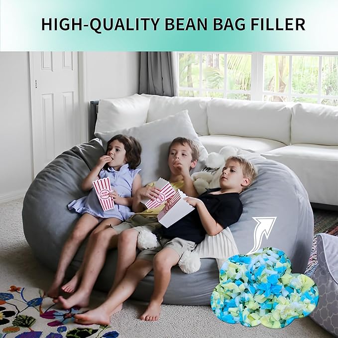 6lbs Shredded Memory Foam Bean Bag Filler, Soft and Convenient Bean Bag Filling Pillow Stuffing for Beanbag, Couch, Cushion, Stuffed Animals, Dog Bed, Arts Crafts