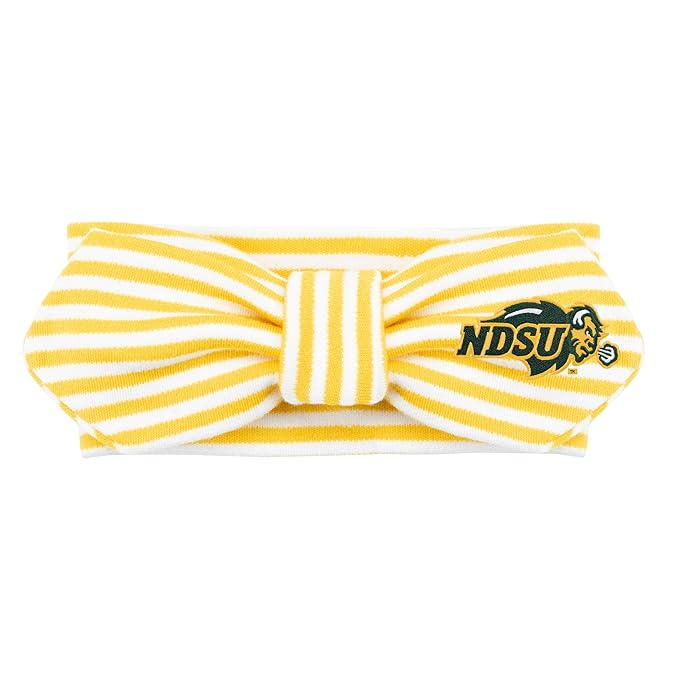 Creative Knitwear North Dakota State Bison Infant Girls Gold/White Striped Hair Knot Headband Embroidered Logo - Size Newborn - 4T
