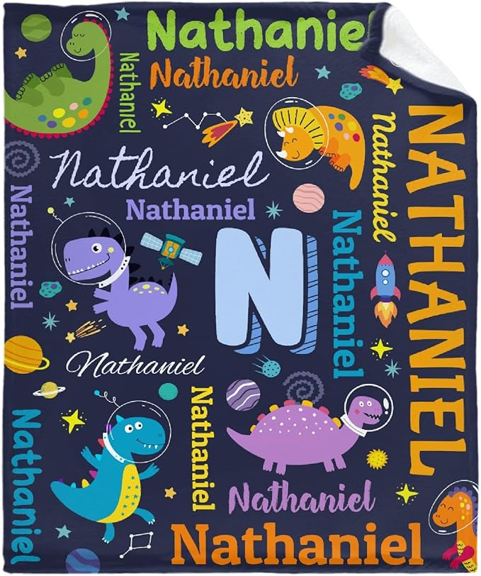 Dinosaur Lover Astronaut Personalized Blanket with Name Custom Dinosaur with Name Flannel Blanket Soft Throw Meaningful Gift for Toddlers Girls Boys Kids Pets 40 * 30" XS for Toddler