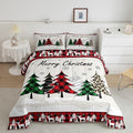 Manfei Xmas Trees Comforter Set Twin Size, Merry Christmas Bedding Set 2pcs for Kids Boys Girls Room Decor, Pine Trees Snowflake Deers Down Comforter Soft Polyester Quilt Set with 1 Pillowcase