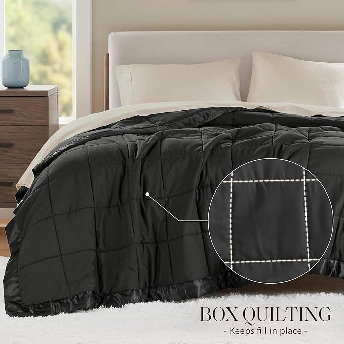 Madison Park King Size Blanket Ultra-Soft Microfiber King Size, Box Quilting with Satin Binding, All Season & Lightweight King Summer Blanket for Bed, Couch & Sofa, King, Balck