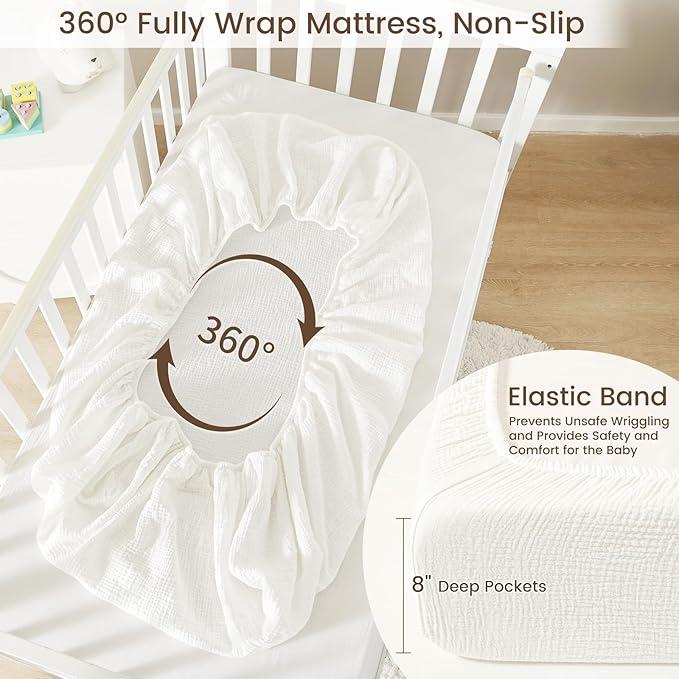 david's kids Muslin Crib Sheets for Girls, 2 Pack 100% Cotton Soft Breathable Fitted Baby Sheet Set, Standard 52"x28" Crib and Toddler Mattress, Snow White & English Rose