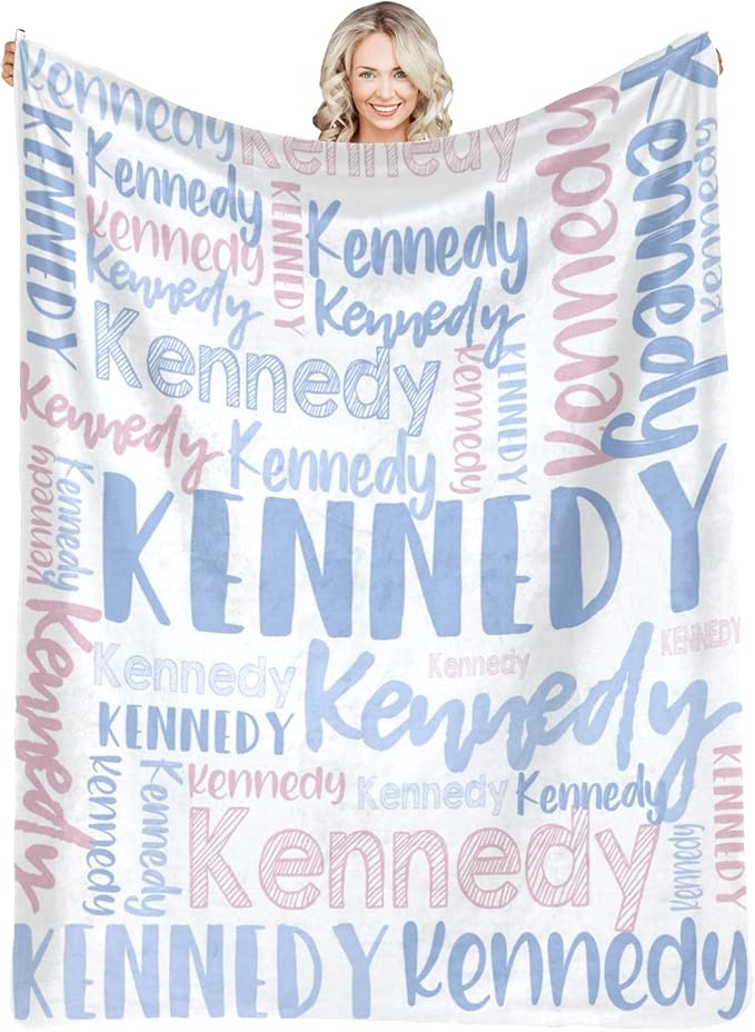 Dr.TOUGH Personalized Blankets with Name Customized Baby Blankets for Girls Boys Adults Monogrammed Blankets and Throws Christmas Birthday Mothers Fathers Valentines Day Gift (Light Blue,50''×60'')