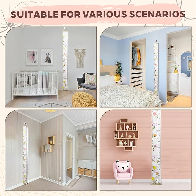Wildflowers Baby Growth Height Chart with Keepsake Box Hook Pen Set 79 Inches Removable Ruler Measuring Chart Waterproof Canvas Measure Removable Wall Decor for Baby Kids Toddlers (1, Wild Flower)