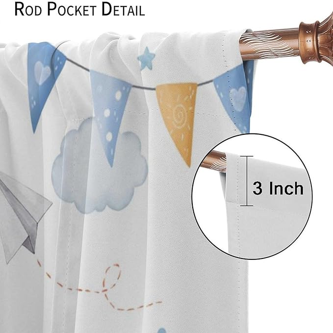 Blue Bear Curtains, Cute Lovely Bear Adventure Airplane Cloud Pastel Blackout Window Treatments, Rod Pocket Thermal Insulated Drapes 2 Panel Sets for Kids Bedroom Nursery Classroom, 63"W X 63"L