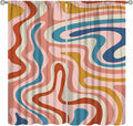 70S Abstract Wavy Swirl Curtain for Bedroom Windows,Retro Boho Minimal Teen Girls Kids Living Room Restroom Window Treatments Drapes 63" W X 63" L