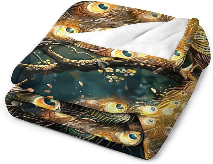 Peacock Blanket Gold Peacock Gifts for Girls Boys Woman Kids Lover Throw Blankets Soft Blanket Warm Fleece Flannel Plush Blankets for Bed Sofa Couch 40"x50"