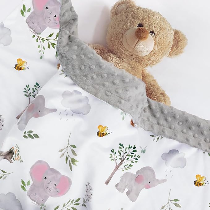 BORITAR Baby Blanket for Boys Girls Super Soft Double Layer Minky with Dotted Backing, Lovely Grey Elephant Animal Design Blanket for Toddler Newborn 30 x 40 Inch(75x100cm)
