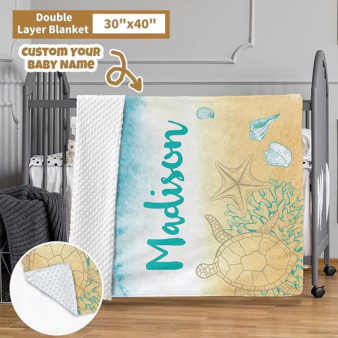 Custom Baby Crib Bedding Set, 3 Pcs Personalized Nursery Bedding Set with Name, Soft Baby Bedding Crib Sets with Blanket - Toddler Crib Sets for Girls Boys, Infant Newborn Gifts, Blue Ocean