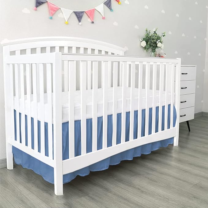 100% Egyptian Cotton, Nursery Crib Toddler (24" x 38" + 10") 800 Thread Count Crib Skirt Dust Ruffle, Bedding Skirts for Baby Boys or Girls, 10" Drop, Medium Blue Solid