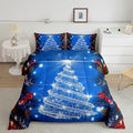Feelyou Kids Merry Christmas Decorations Comforter Set, Kids Santa Tree Bedding Set Queen Size for Boys Girls Teens Xmas Christmas Bell Decor Comforter Glitter Blue Quilt Set