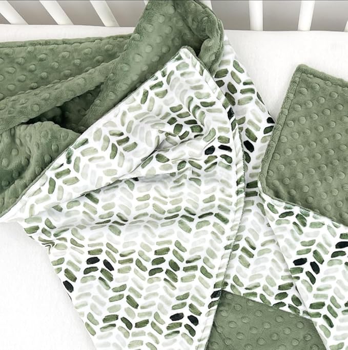 Baby Double Layer Soft Plush Minky Blanket With Dotted Backing for Boys Girls - Toddler Newborn Shower Gifts (Green Leaves, 30 X 40 Inch)