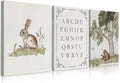 LSXARTQQ Set of 3 Woodland Nursery Wall Art Neutral Forest Animal Alphabet Canvas Wall Decor Vintage Nursery Wild Animals Paintings Pictures Kids Boys Girl Room Bear Bunny Artwork Prints(16x24inch)