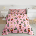 jejeloiu Xmas Nutcracker Comforter Set King Size Christmas Pink Bedding Set for Kids Boys Girls Cute Snowflakes Duvet Quilt Bedroom Decor