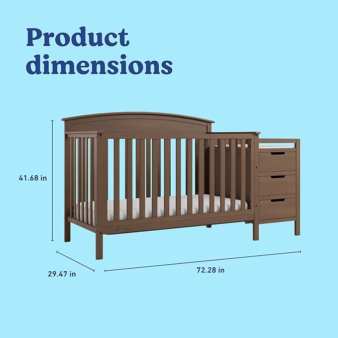 Graco Benton 4-in-1 Convertible Crib and Changer (Hazelnut) – GREENGUARD Gold Certified, Crib & Changing Table Combo, Water-Resistant Changing Pad, Converts to Toddler Bed, Daybed and Full-Size Bed