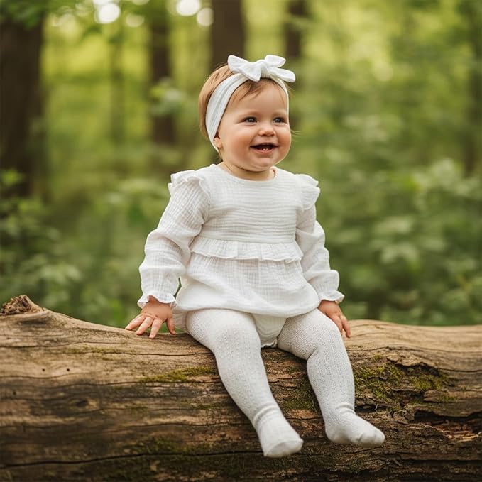 Newborn Infant Baby Girl Clothes Cotton Linen Long Sleeve Smocked Bubble Romper Ruffle Bodysuit Jumpsuit Fall Outfit