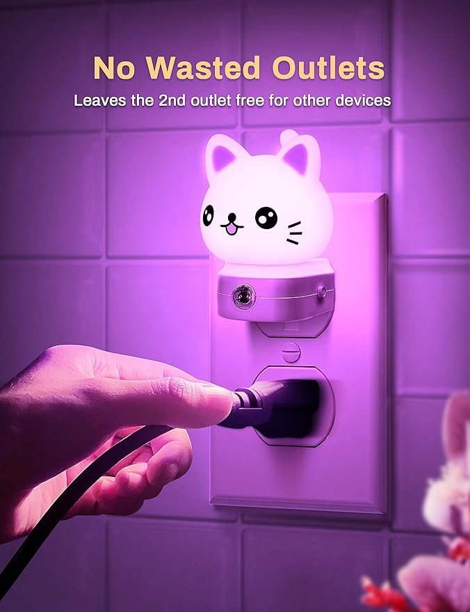 DORESshop Cat Night Lights Plug Into Wall, Cute Night Light for Kids, 8-Color RGB LED Night Light with Dusk to Dawn Sensor, Nightlight for Kids Room, Bathroom, Bedroom Décor, Children Christmas Gift