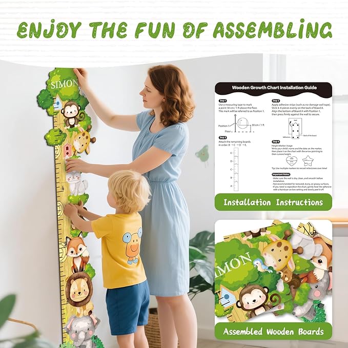 Personalized Name Growth Chart for Wall, Forest Animal Stack Wooden Height Chart, Boy Girls Height Chart Growth Measuring Ruler, Christmas Birthday Gift for Boys and Girls