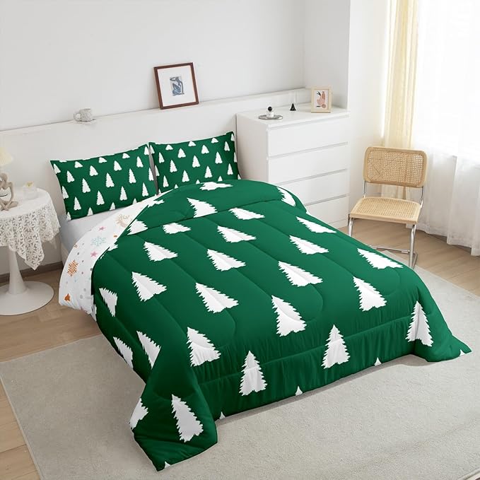 Feelyou Christmas Trees Bedding Set for Kids Boys Girls Twin Size Xmas Comforter Set Ultra Soft Winter Xmas Comforter Holiday Decor Duvet Quilt Bedroom Decor Christmas Ornaments Quilt