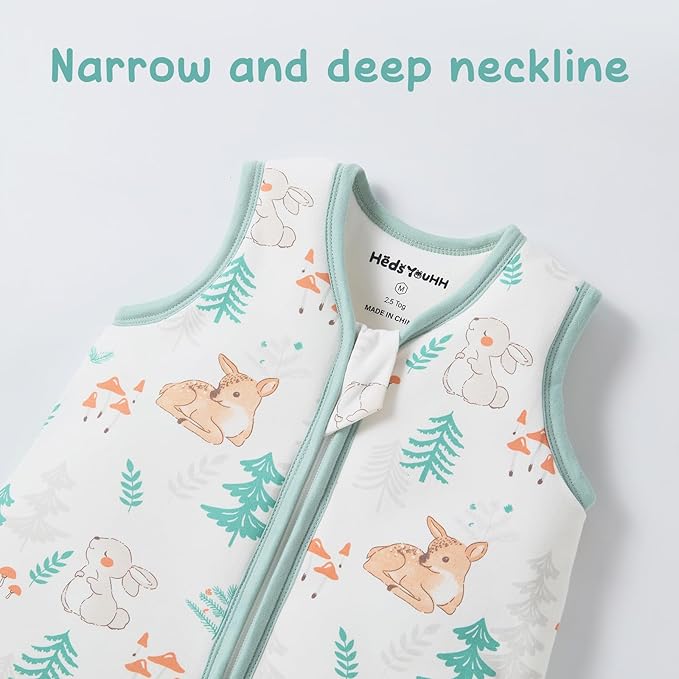 Baby Sleeping Bag 2.5 TOG Cotton Winter Sleep Sack for Newborn babies, Unisex Baby Wearable Blanket with Animal Patterns, Deer, S