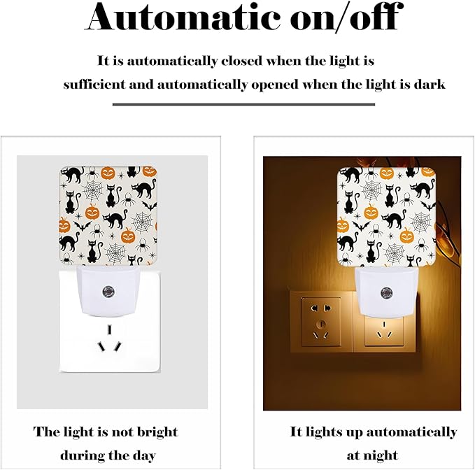 Halloween Black Cat Night Light,Plug Into Wall for Boys Girls Bedroom Decorative Square Night Light Lamp 0.5w Sleep Friendly