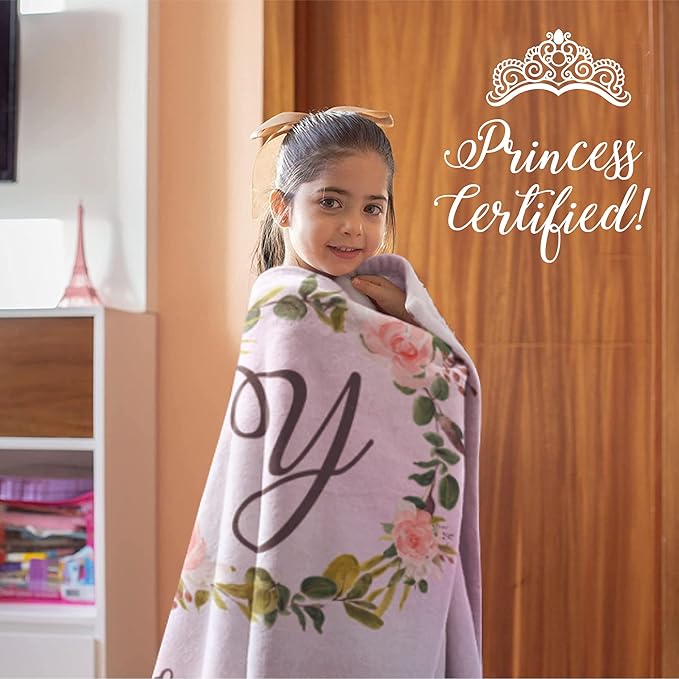 Personalized Girls Throw Blanket with Custom Name | Plush Warm Fleece for Bedding or Decorative Room Decor | Cute Kids Bed Covers | Boho Monogram Flowers (Fleece, 60x80)