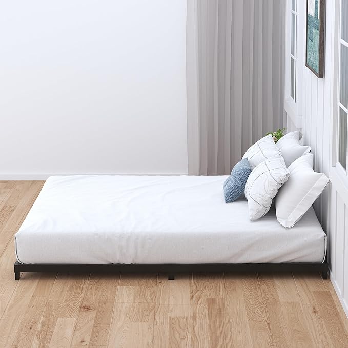 4 Inch Bed Frame King Size Low Profile, King Bed Frame No Box Spring Needed, Heavy Duty Metal, Easy Assembly, Black