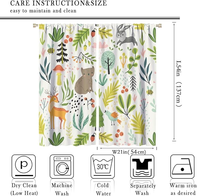 Kid Forest Animal Curtains,Woodland Animal Cartoon Watercolor Forest Hedgehog Fox Toddler Boys Girls Bedroom Living Room Window Drapes 42x54 Inch