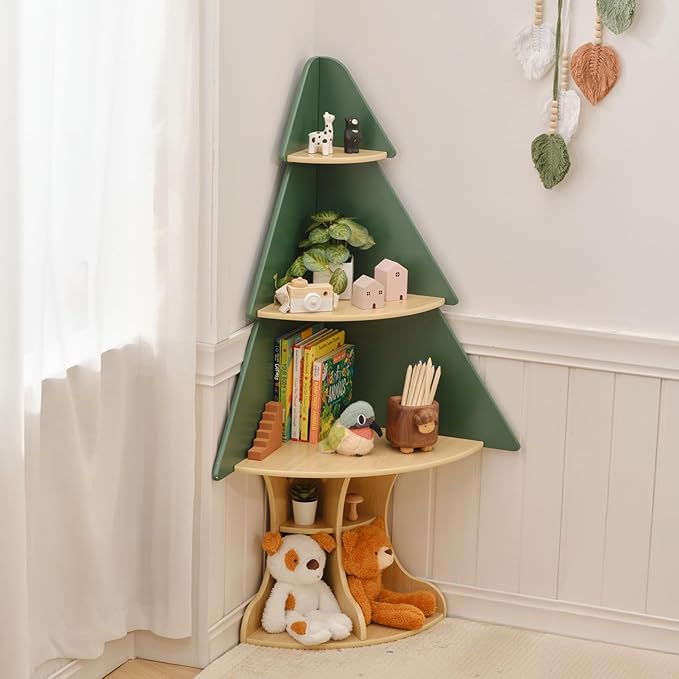 OOOK Kids Book Shelf Tree Bookshelf for Kids, Corner Bookshelf with Storage, Montessori Book Shelf for Classroom, Playroom, Bedroom, Nursery