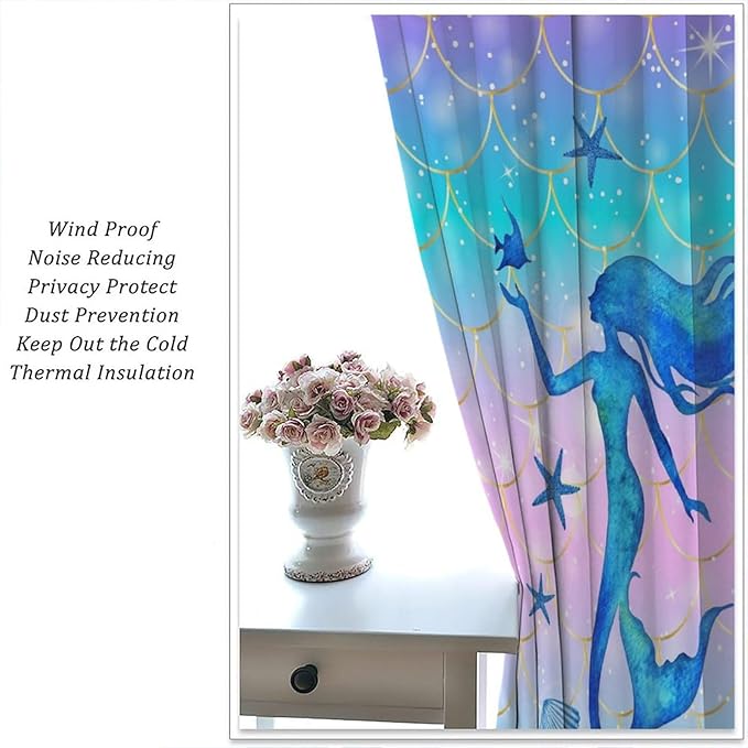 Mermaid Scale Curtains for Kids Girls Magic Gradient Mermaid Fish Scale Pattern Decoration Bedroom Nursery Curtains 42x63 Inch