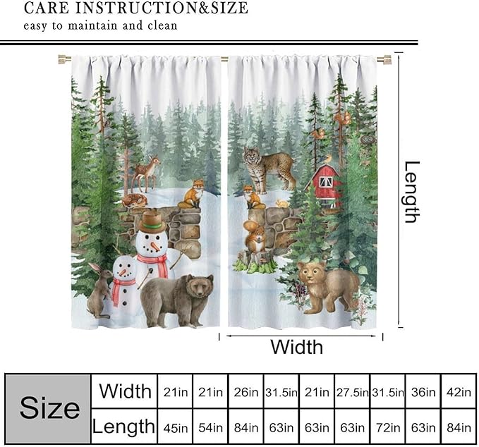 Woodland Animal Curtains, Watercolor Squirrel Hare Bear Bird Pattern Blackout Window Treatments, Rod Pocket Thermal Insulated Drapes 2 Panel Sets for Kids Bedroom Nursery Classroom, 42" W X 63" L