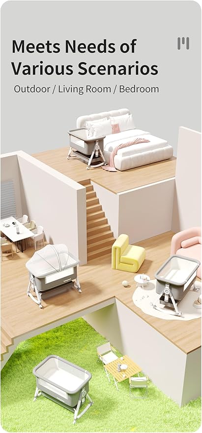 Baby Bassinet Bedside Bassinet for Baby 4 in 1 Portable Bassinet Bedside Sleeper with Wheels Mosquito Net & Storage Basket, 6 Height Adjustable Rocking Bassinet for Newborn Baby Crib