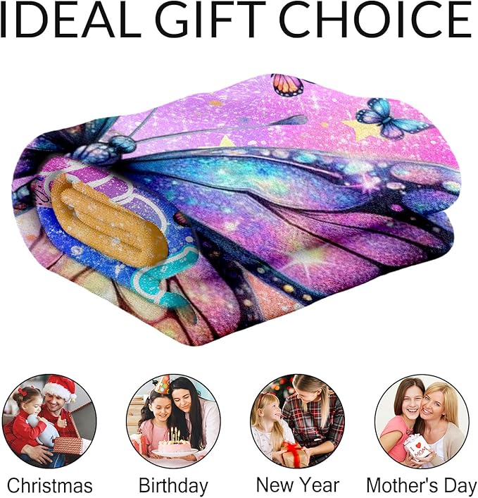 Personalized Butterfly Blanket for Girls - 30 x 40 Inches Soft Flannel Throw for Butterfly Lover - Kids Throw Blankets for Chair, Office