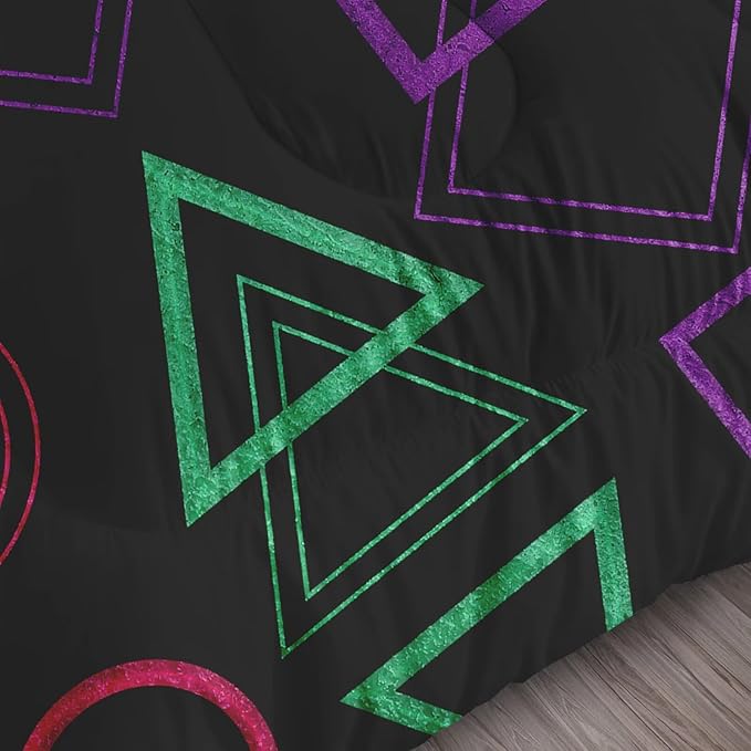 Game Bedding Set King Size Geometric Comforter for Kids Boys Men Black Abstract Bedroom Decor Quilt Bed Sets, 1 Comforter 2 Pillowcases