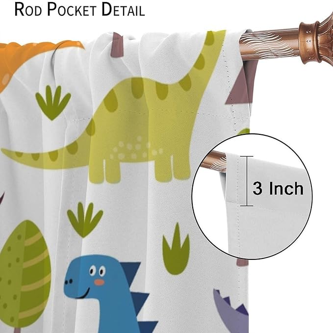 Dino Curtains, Cartoon Style Colorful Dinosaurs Pattern Window Treatments, Rod Pocket Thermal Insulated Drapes 2 Panel Sets for Kids Bedroom Nursery Classroom, 42" W X 45" L【Decor】