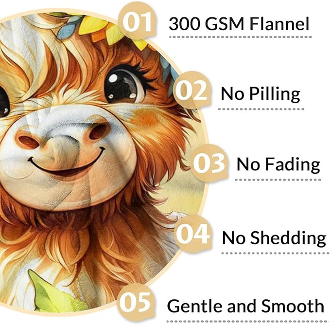 Blanket for Women - 50" x 60" Inches Cute Highland Cow Throw Blanket Gift for Teens - Yellow Lightweight Warm Blankets for Couch, Bed & Travel