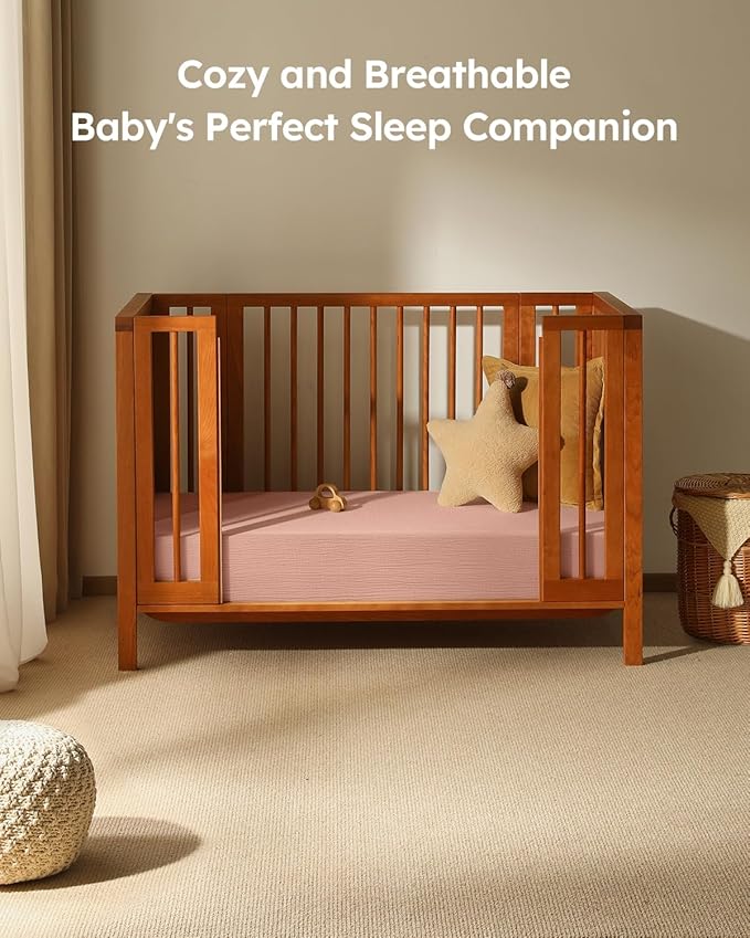 Muslin Crib Sheets for Boys Girls, 100% Cotton Fitted Crib Sheet 2 Pack for Standard Crib and Toddler Mattress, Breathable Soft Baby Sheet 28x52x8in Gradient Pink
