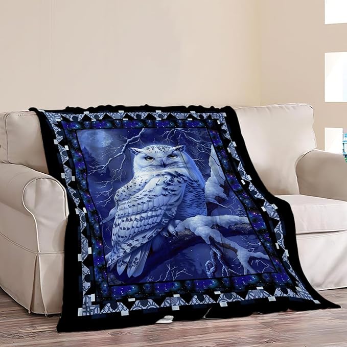 Owl Night Throw Blanket Owls Moon Print Blankets Gifts for Couch Sofa Bed Stuff Decor Soft Cozy Fleece Plush Flannel Bedding for Lover Men Women Adults 60"x80"