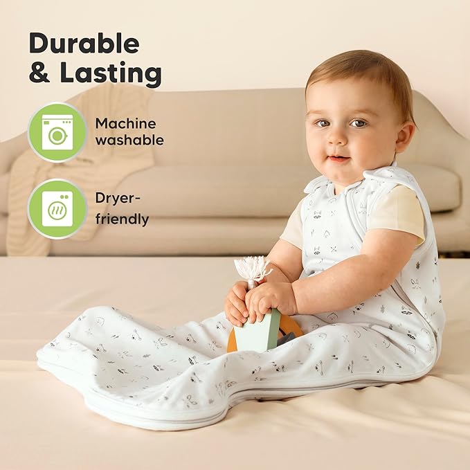 2-Pack Organic Baby Sleep Sacks, 100% Cotton - Soft & Breathable 0.5TOG Baby Wearable Blanket, Toddler Sleeping Sack 18-24 months, Easy to Wear Transitional Swaddles for Newborns, Infants(Glacier, L)