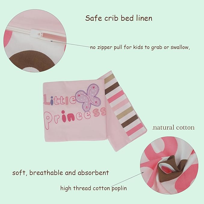 Baby Crib Bedding Set Bed Linen 2pcs Toddler Crib Duvet Cover Set,100% Cotton Poplin, 40x48 Duvet & 12x18 Pillowcase, Soft Embroidery Infant Quilt Cover Baby Bedding