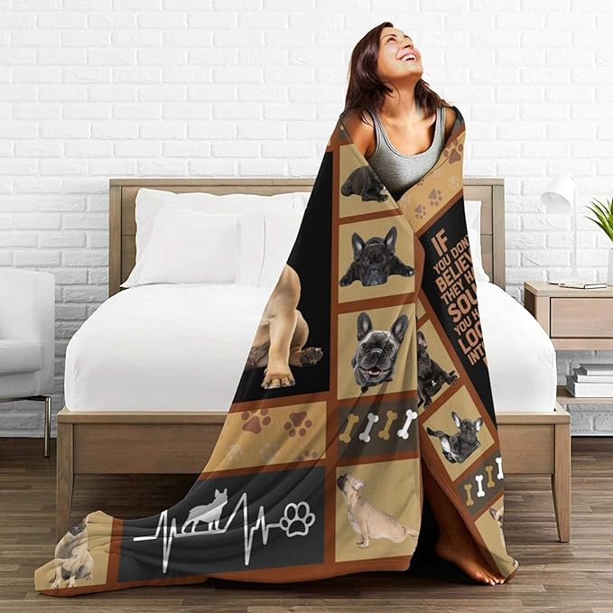 Cute French Bulldog Blanket Funny Dog French Bulldogs Throw Blankets Gifts for Girls Boys Cozy Warm Soft Fuzzy Flannel Throws Plush Stuffed Animal Pet Fleece Blanket Gifts for Men Women 50"x60"