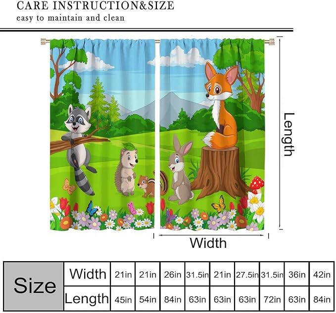 Safari Animal Curtains for Kids Cartoon Woodland Wildlife Jungle Animals Window Treatments for Boys Girls Bedroom Cute Fox Forest Nursery Children Drapes for Living Room W63xL72
