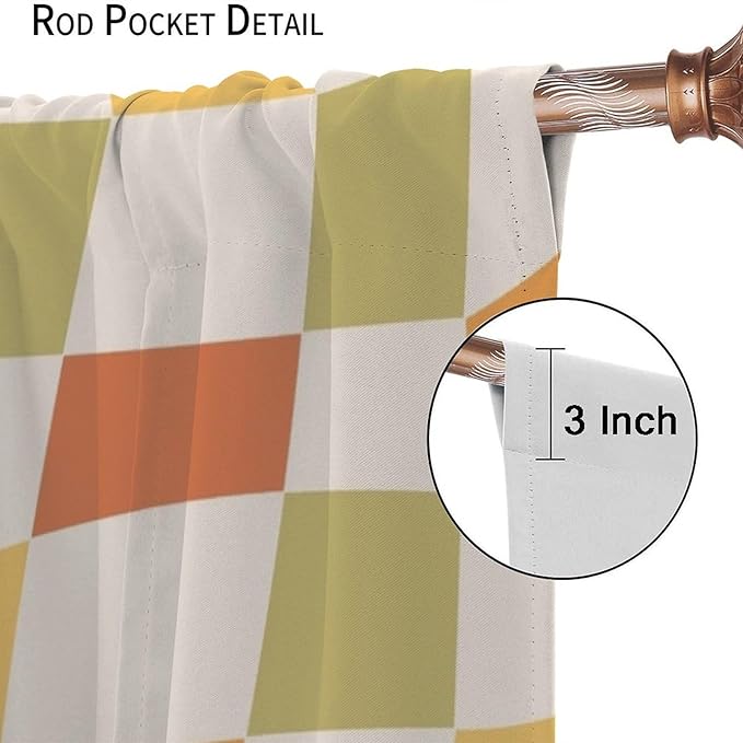 Orange Checkered Curtains,70s Vintage Twisted Checkered Window Drapes Colorful Groovy Trendy Wavy Hippie Grid Print Window Treatments for Kids Girls Bedroom Living Room Bathroom 55"W X 63"L