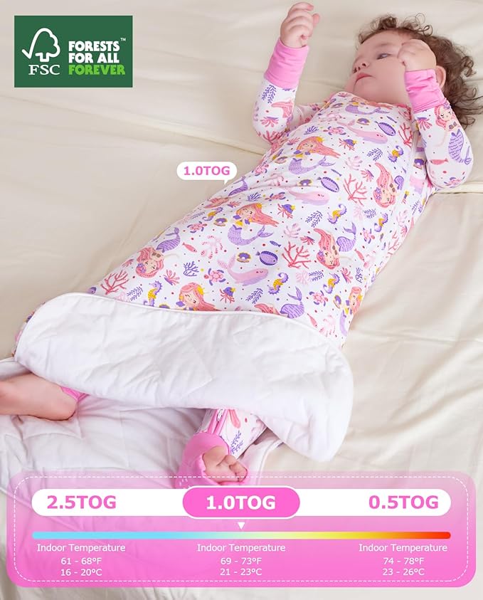 Rayon Made from Bamboo Viscose Sleep Sack 0-36 Months 1.0 Tog for Toddler and Baby sleepers 2-Way Zipper Newborn Sleep Sacks