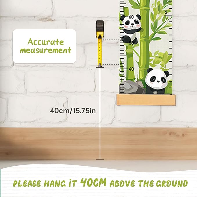 Personalized Name Height Chart for Kids, Kids Growth Chart for Wall, 59" X 7.9" Canvas Removable Height Chart Measuring Ruler for Kids & Baby(Painted Bamboo and Panda）