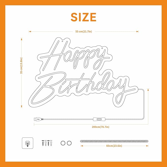 Happy Birthday Neon Sign for Wall Decor Neon Sign for Backdrop Light Up Happy Birthday LED Neon Signs for All Birthday Party Teen Bedroom Reunion Decoration Gifts USB 21.7x13.8 Inch (White)
