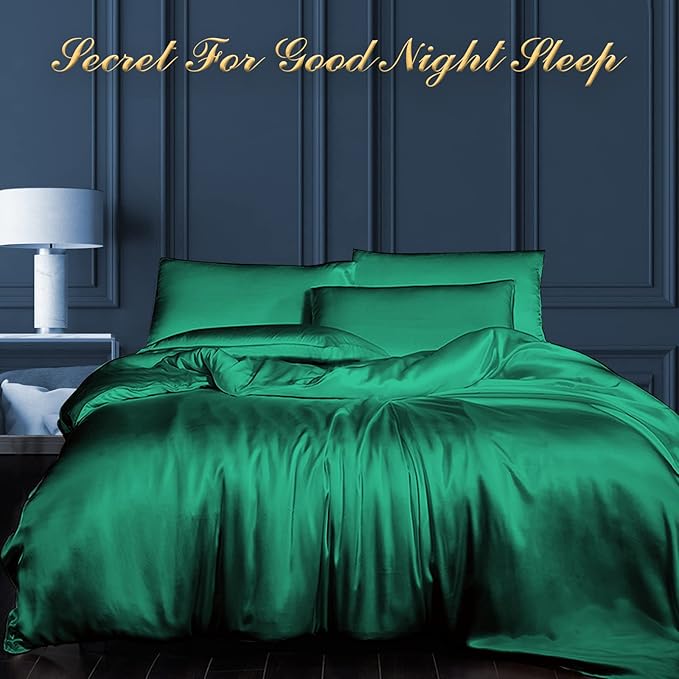 100% Mulberry Silk Pillowcase 2 Pack for Hair and Skin,with Hidden Zipper,Both Sides 22 Momme Natural Silk Pillow Cover,Soft Breathable & Smooth (Dark Green, King)