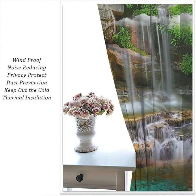 Waterfall Blackout Window Curtains, Rocky Waterfall to Pond Running Off Scenic Nature Themed Picture Print Window Drapes, for Living Room Bedroom 52x84in 2 Panels